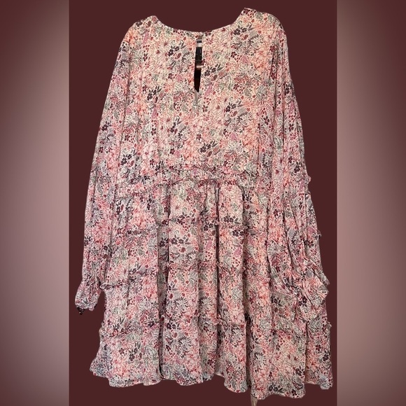 TORRID Multi Fall Floral/Leaf Colored Mini Tiered Chiffon Lurex Dress, Sz 6,EUC. - Picture 10 of 15